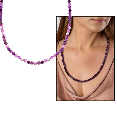 Both Bracelets - Necklace And Rosary 99'Purple Amethyst Natural Stone Jewelry - 4