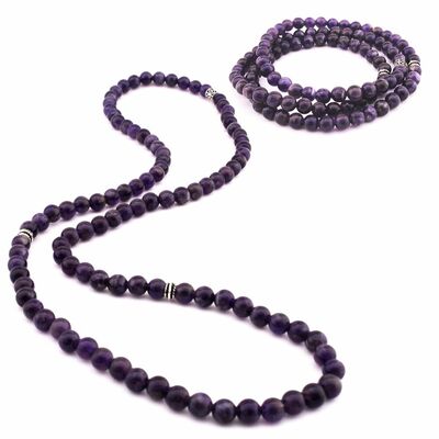 Both Bracelets - Necklace And Rosary 99'Purple Amethyst Natural Stone Jewelry - 10