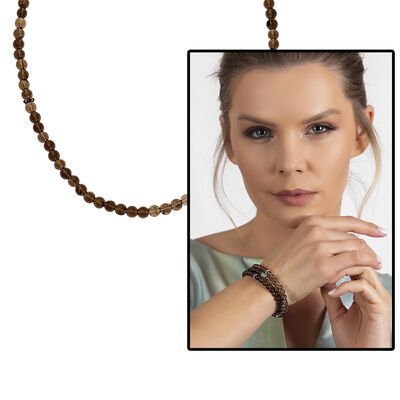 Both Bracelets - Necklace And Rosary 99 Smoky Quartz - Natural Stone Jewelry