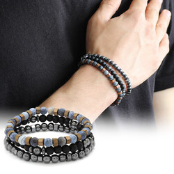 Bracelet İn A Combination Of Matte Agate-Onyx-Hematite And Natural Stone With A Sphere Cut - 1