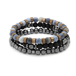 Bracelet İn A Combination Of Matte Agate-Onyx-Hematite And Natural Stone With A Sphere Cut - 3