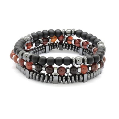 Bracelet İn Red Agate, Onyx And Hematite With A Sphere Cut - 3