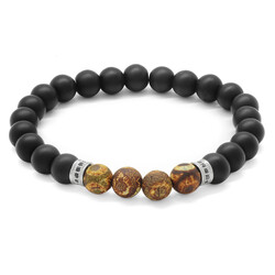 Bracelet Made Of A Combined Natural Stone With Onyx And Tibetan Agate, Spherical Cut - 2