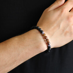 Bracelet Made Of A Combined Natural Stone With Onyx And Tibetan Agate, Spherical Cut - 3