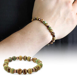 Bracelet With Tibetan Agate And Natural Stone-Cut Globe - 1