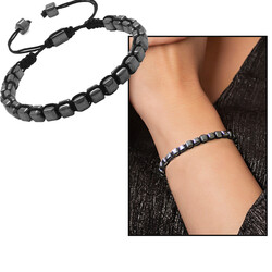 Braided Bracelet For Women Made Of Hematite With A Cubic Cut Of Macrame And Natural Stone - Thumbnail