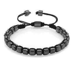 Braided Bracelet For Women Made Of Hematite With A Cubic Cut Of Macrame And Natural Stone - Thumbnail