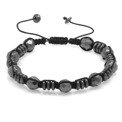 Braided Bracelet Made Of Faceted Hematite And Natural Macrame Stone With Washer And Sphere - 2