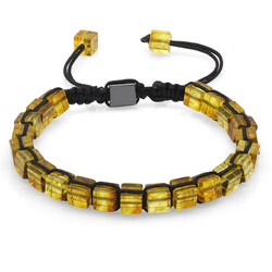 Braided Cube Macrame Yellow Color Natural Amber Men's Bracelet - Thumbnail