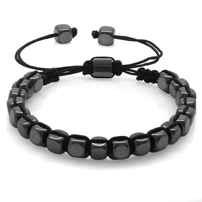 Braided Hematite Bracelet For Women With Natural Capsule-Cut Macrame Stone - 3