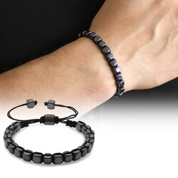 Braided Hematite Bracelet With Natural Macrame Stone - 1