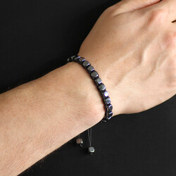 Braided Hematite Bracelet With Natural Macrame Stone - 2