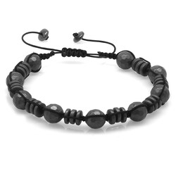 Braided Macrame Bracelet With Faceted Matte Hematite And Natural Stone - 2