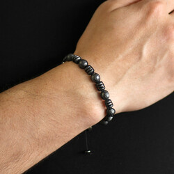 Braided Macrame Bracelet With Faceted Matte Hematite And Natural Stone - 3