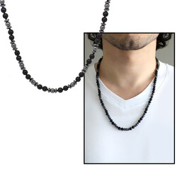Braided Macrame Necklace For Men With A Combined Natural Stone And Onyx-Hematite - 1