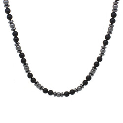 Braided Macrame Necklace For Men With A Combined Natural Stone And Onyx-Hematite - 2