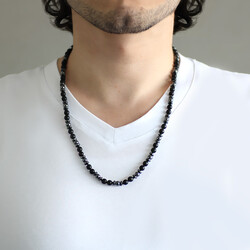 Braided Macrame Necklace For Men With A Combined Natural Stone And Onyx-Hematite - 3