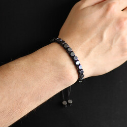 Braided Macrame With Hexagonal Prism, Hematite, Natural Stone, Men's Bracelet - 2