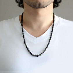 Braided Men's Necklace Made Of Macrame From A Combined Natural Stone And Onyx-Serpantite-Hematite - Thumbnail