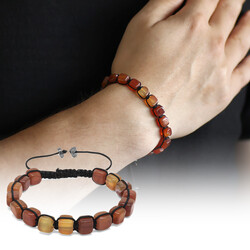 Braided Red Agate Cube-Cut Bracelet With Natural Macrame Stone - 1