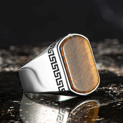 Brown Tiger's Eye Sterling Silver Mens Ring, Simple Model - 2