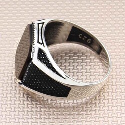 Classic Simple Model Sterling Silver Mens Ring With Black Onyx And Stone - 2