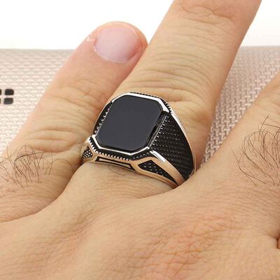 Classic Simple Model Sterling Silver Mens Ring With Black Onyx And Stone - 3