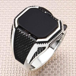 Classic Simple Model Sterling Silver Mens Ring With Black Onyx And Stone - Thumbnail