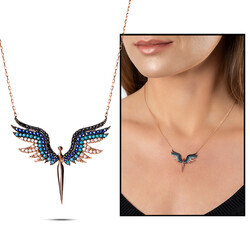 Colorful Cubic Zirconia Stone Angel Design Womens 925 Sterling Silver Necklace - Thumbnail