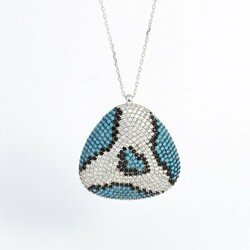 Colorful Cubic Zirconia Stone Oval Triangle Design 925 Sterling Silver Women Necklace - Thumbnail