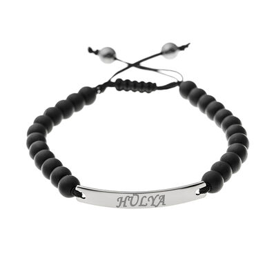Combined black steel bracelet with natural onyx stone and written personal name - 2