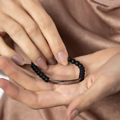 Combined black steel bracelet with natural onyx stone and written personal name - 6