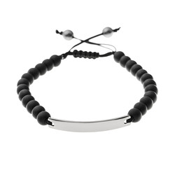 Combined black steel bracelet with natural onyx stone and written personal name - 7