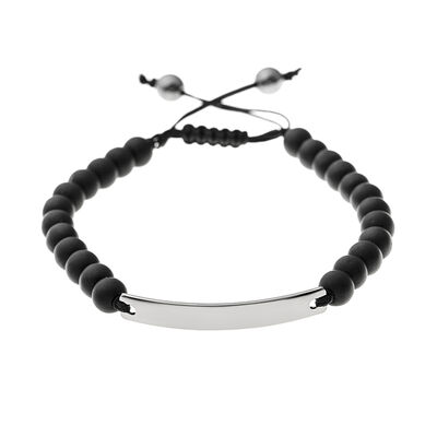 Combined Black Steel Bracelet With Natural Onyx Stone And Written Personal Name