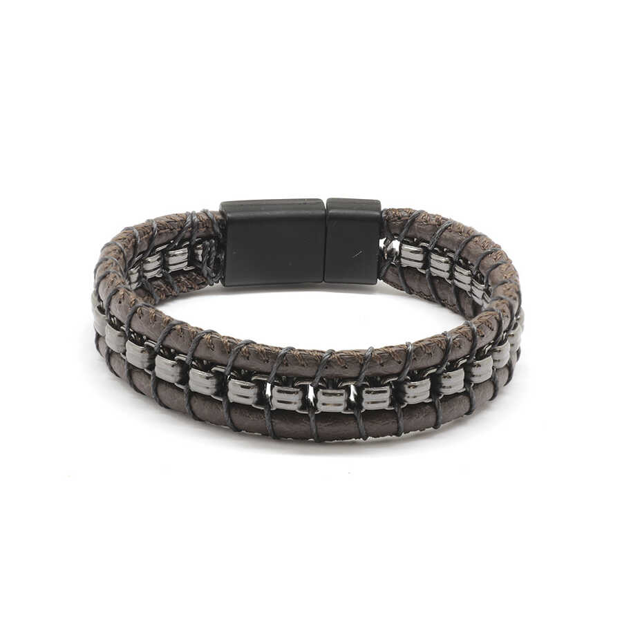 Engraved Men's Black Leather Bracelet | The Silver Store