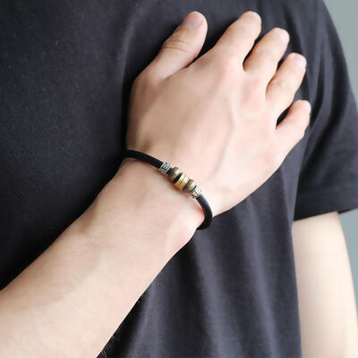 Combined Bracelet For Men İn Steel And Leather With An Elegant Design