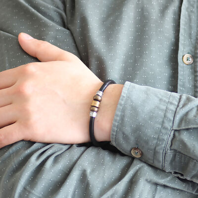 Combined Bracelet For Men İn Steel And Leather With An Elegant Design