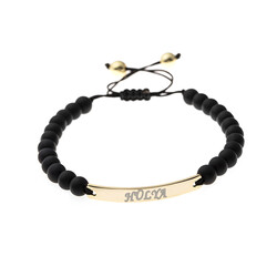 Combined Gold Bracelet İn Steel With Natural Onyx Stone And Personalized Written Name - Thumbnail