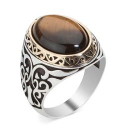 Commemorative Ring Ottoman Ring İnlaid With A Large Onyx Stone - Thumbnail