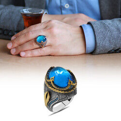 Compact Prince Ring İn 925 Sterling Silver With Faceted Aquazircon Stone