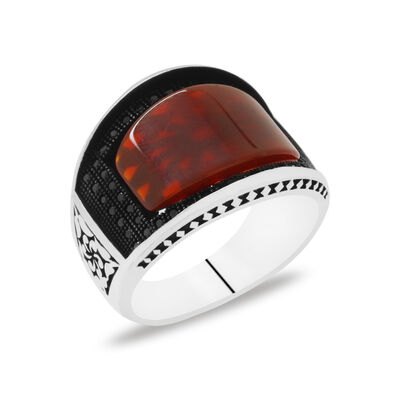 Convex 925 Sterling Silver Agate Ring
