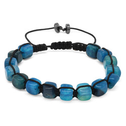 Cube-Cut Blue Agate Bracelet With Natural Macrame Stone - 3