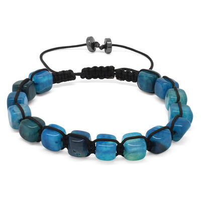 Cube-Cut Blue Agate Bracelet With Natural Macrame Stone - 3