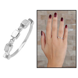 Cube Shape Zircon 925 Sterling Silver Womens Ring - 1