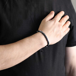 Cylindrical Cut Macrame Bracelet With Black Hematite From Natural Stone - 2