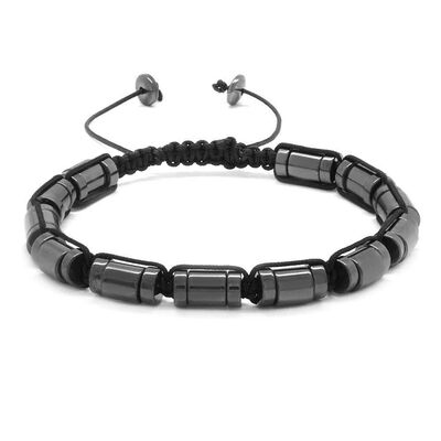 Cylindrical Cut Macrame Bracelet With Black Hematite From Natural Stone - 3