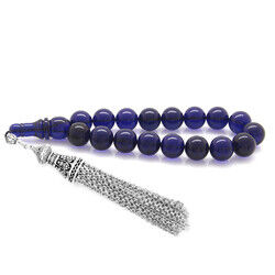 Dark Blue Squeeze Amber Efe Prayer Beads With Metallic Tarnishing Brush - 2