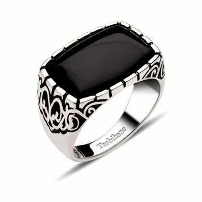 Decorative Model Silver Ring With Onyx Stone - 3