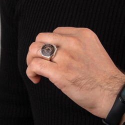 Diagonal Silver Ring With The Seal Of Solomon - 2