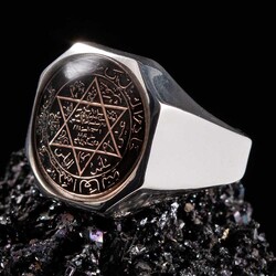 Diagonal Silver Ring With The Seal Of Solomon - 3